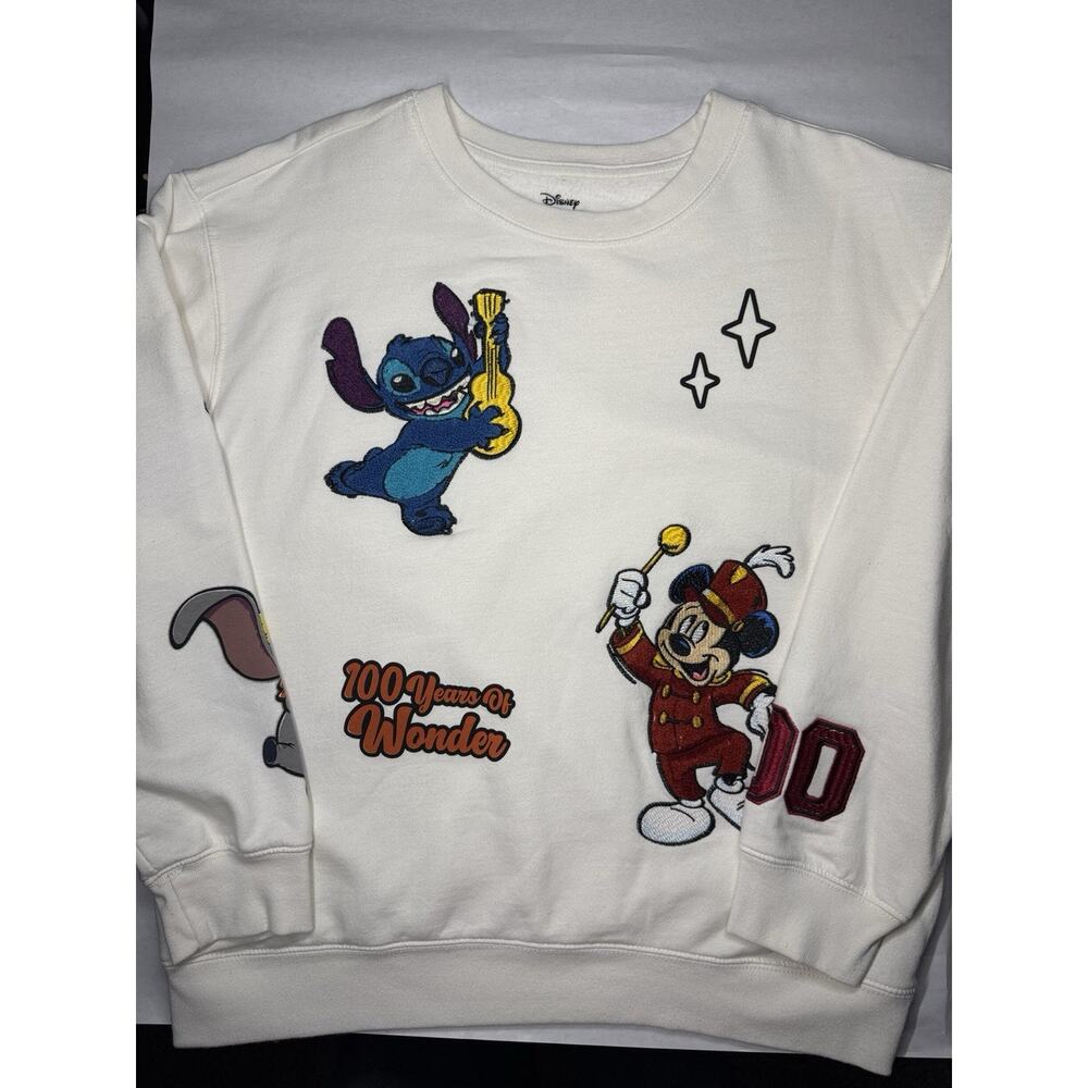 Disney 100Years of Wonder Sweatshirt XL Mickey Stitch Dumbo Embroidered Crewneck